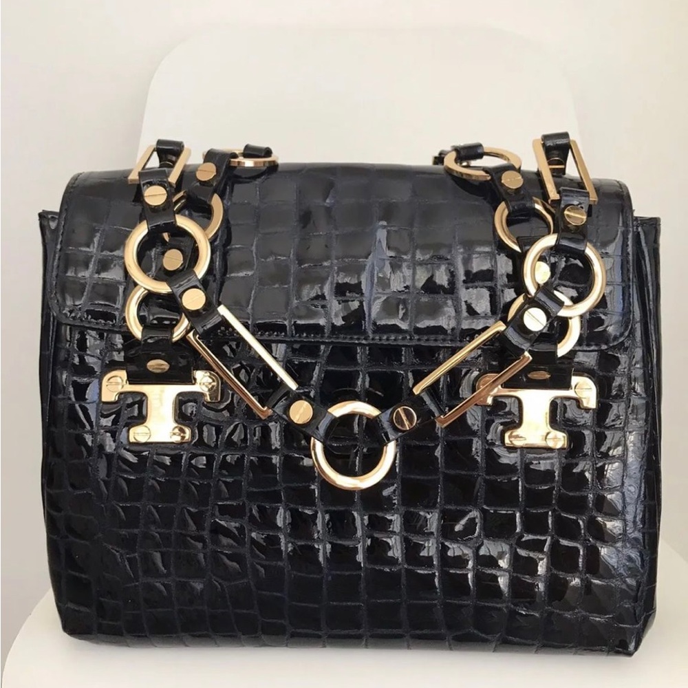 Tory Burch discontinued navy crocodile handbag never used